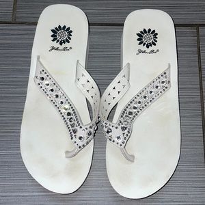 White rhinestone flip flops!